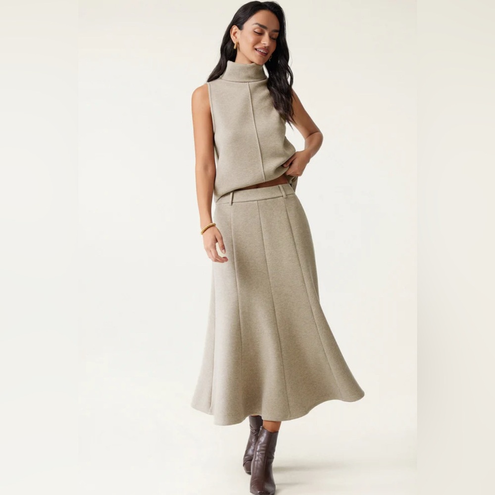 OGL FuzzLuxe high Waisted Umbrella Hem Midi Skirt SZ XS NEW Heather gray